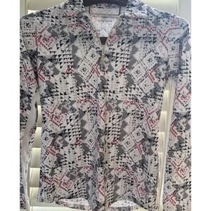 Bette & Court Womans White Small Abstract 1/4 Zip Long Sleeve Golf Pullover Top